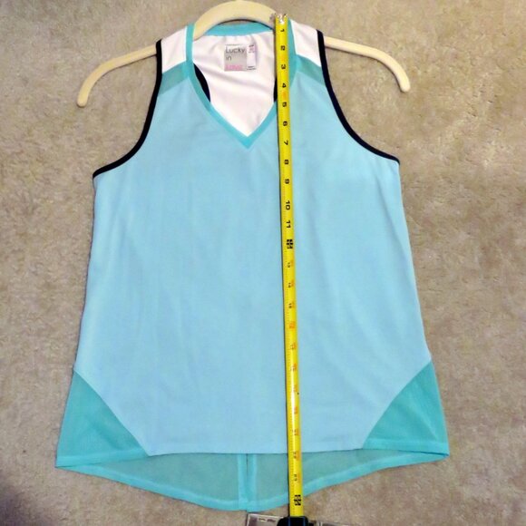 Lucky in Love Blue Racerback Tennis Golf Activewear Top w/Mesh Back Slit XS 0-2 - Picture 11 of 16